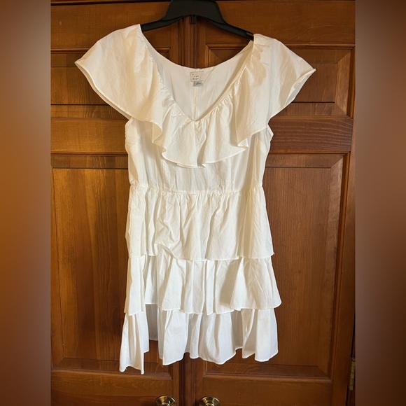 Mini White Ruffle Tiered Flutter Short Sleeved Dress from A New Day - Picture 4 of 6